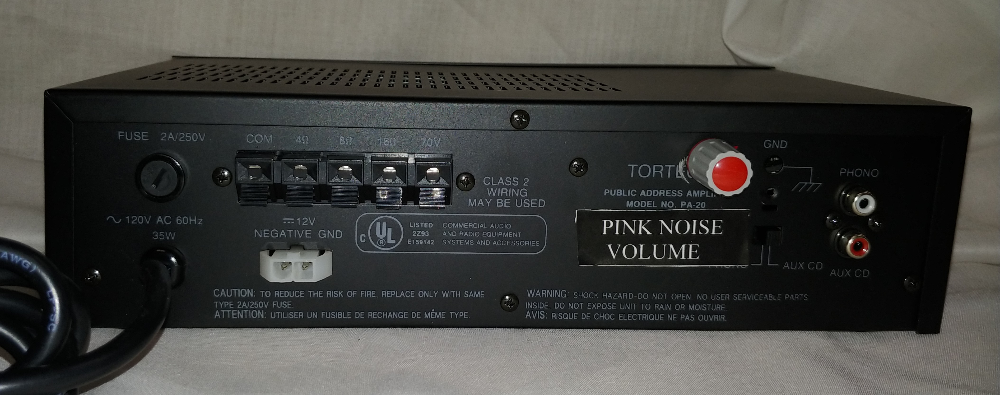 PA20SMP   20 Watt PA Amplifier with Pink Noise Sound Masking Generator
